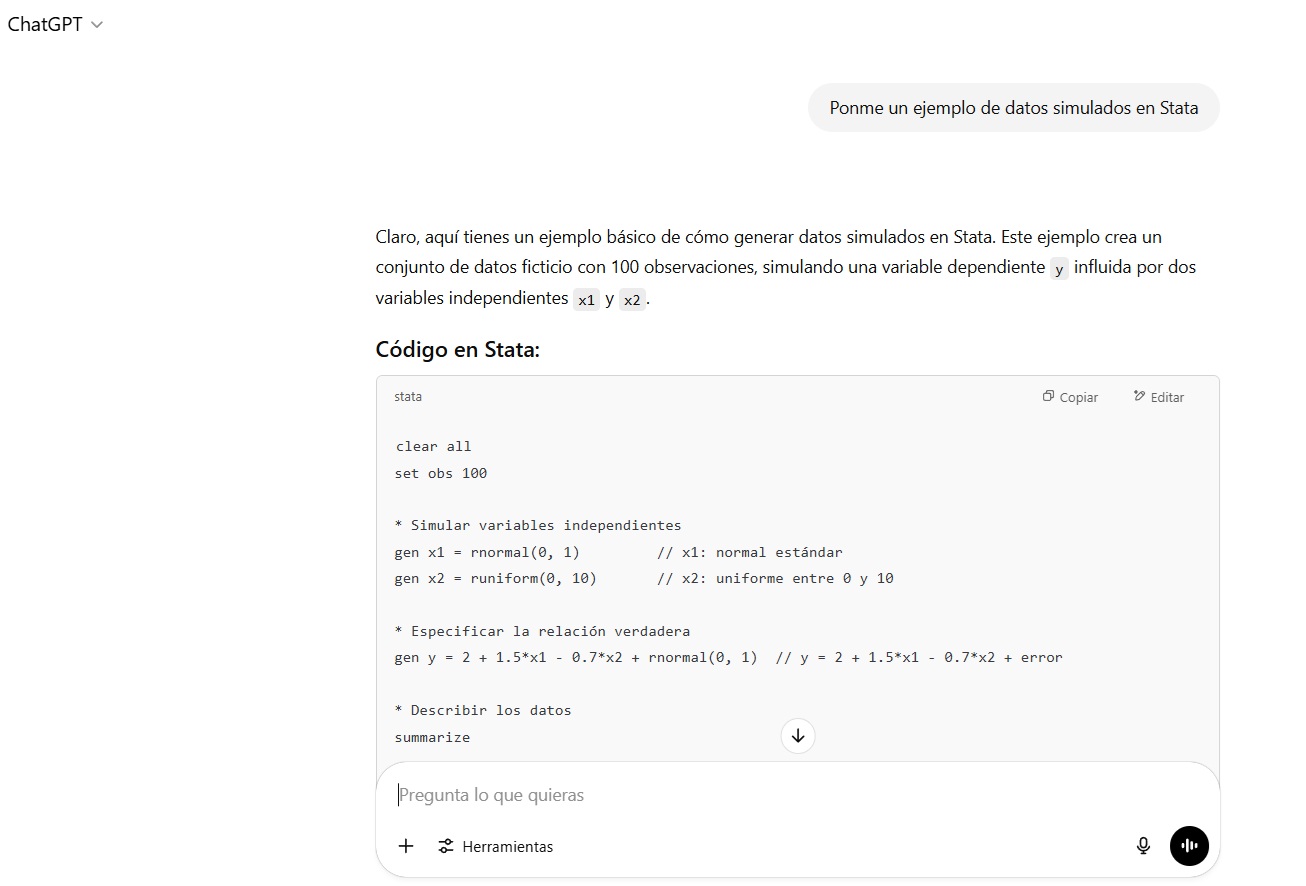 Ejemplo de utilización de ChatGPT para consultas sobre programación en Stata
